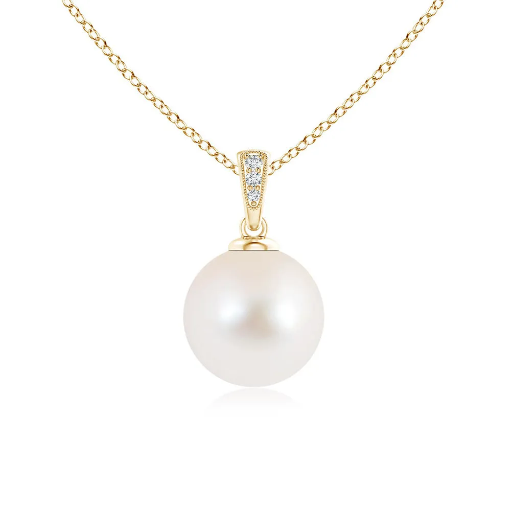 8mm Solitaire Freshwater Cultured Pearl Pendant with Moissanite sold by MSBLUE Jewelry product image thumbnail 2
