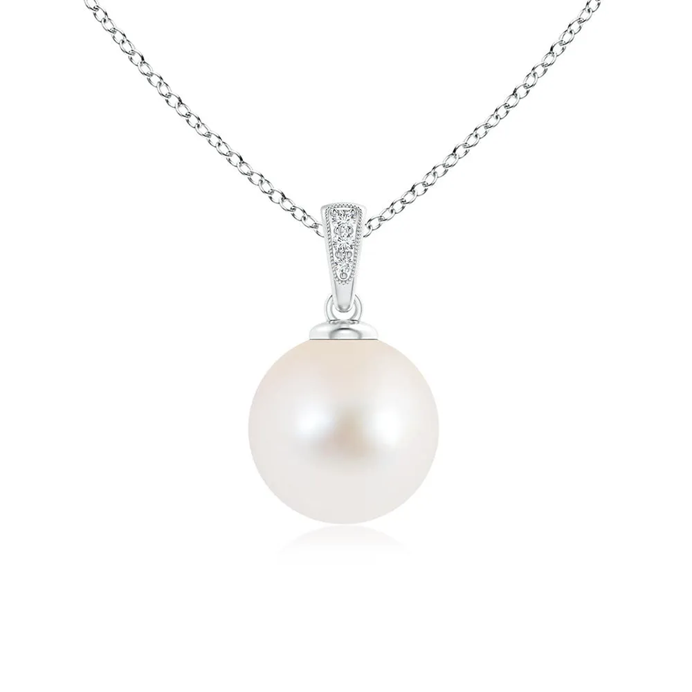 8mm Solitaire Freshwater Cultured Pearl Pendant with Moissanite sold by MSBLUE Jewelry