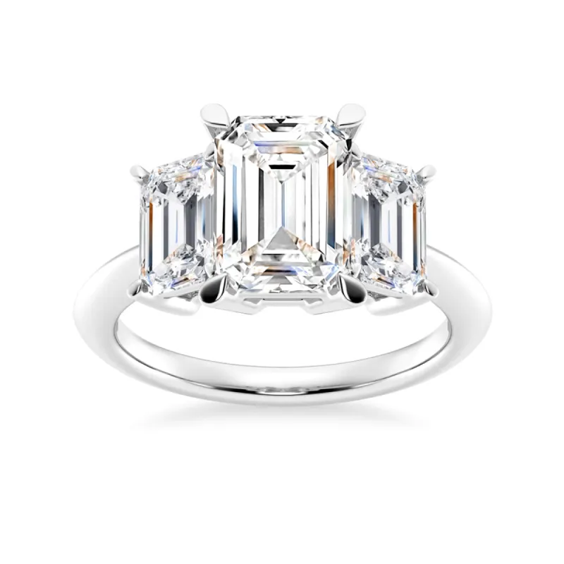 NEW Emerald Cut Three Stone Moissanite Engagement Ring sold by MSBLUE Jewelry