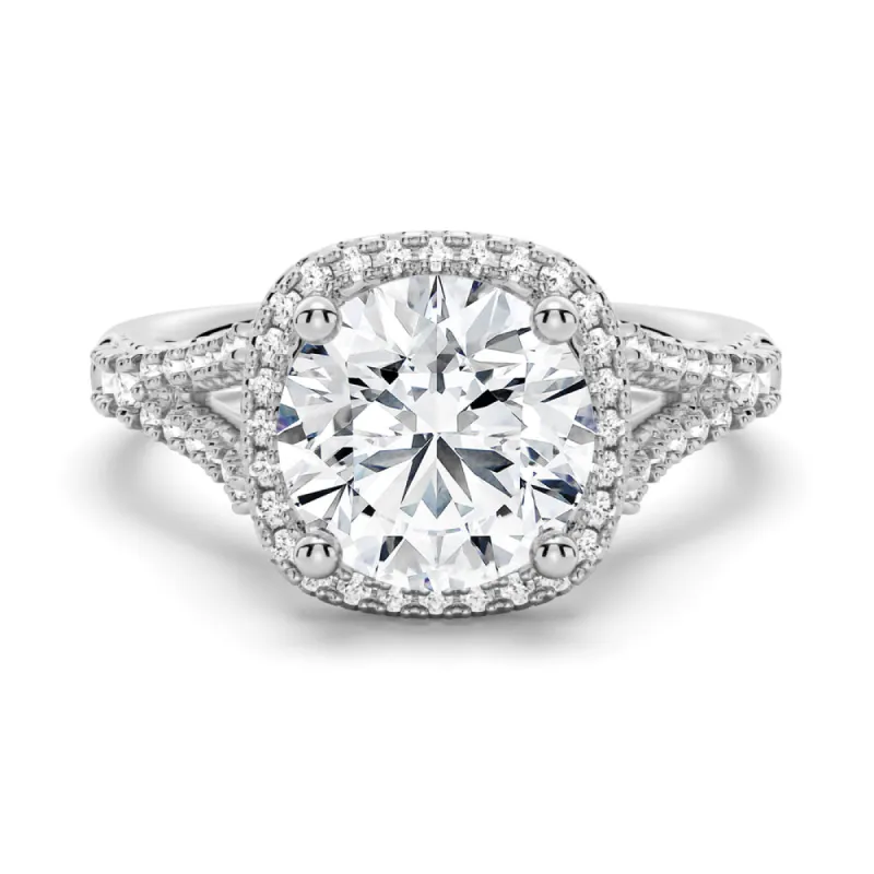 Halo Round Moissanite Silver Engagement Ring sold by MSBLUE Jewelry