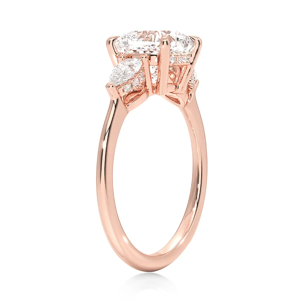 Three-Stone Cushion Cut Engagement Ring With Hidden Halo sold by MSBLUE Jewelry product image thumbnail 4