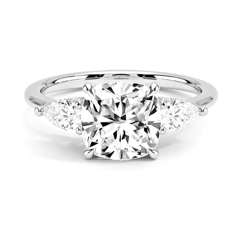 Three-Stone Cushion Cut Engagement Ring With Hidden Halo sold by MSBLUE Jewelry