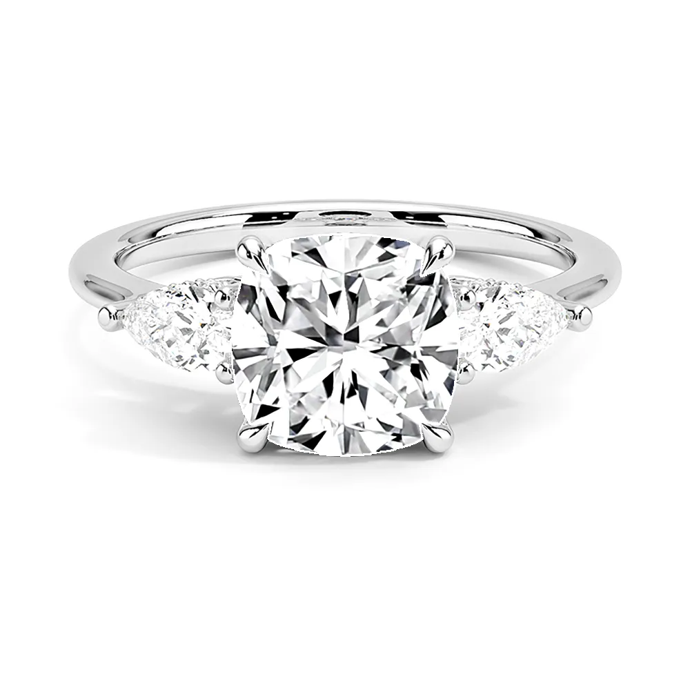 Three-Stone Cushion Cut Engagement Ring With Hidden Halo sold by MSBLUE Jewelry