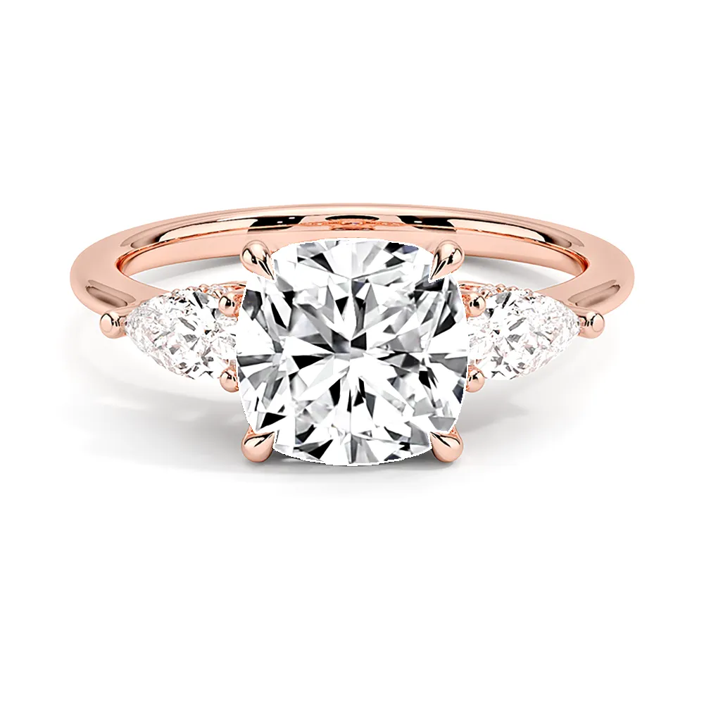 Three-Stone Cushion Cut Engagement Ring With Hidden Halo sold by MSBLUE Jewelry product image thumbnail 3