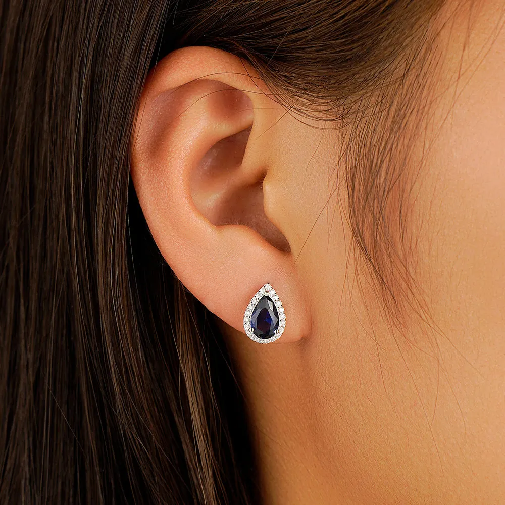 1.17 CT. Pear Shaped Sapphire Halo Stud Earrings sold by MSBLUE Jewelry product image thumbnail 2