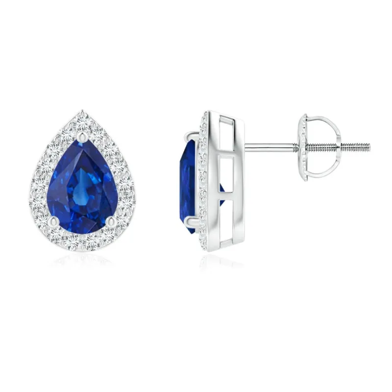 1.17 CT. Pear Shaped Sapphire Halo Stud Earrings sold by MSBLUE Jewelry