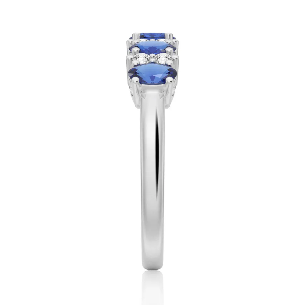 Blue Sapphire and White Sapphire Five Stone Wedding Ring sold by MSBLUE Jewelry product image thumbnail 4
