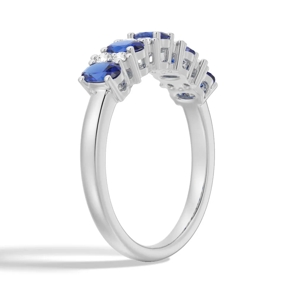 Blue Sapphire and White Sapphire Five Stone Wedding Ring sold by MSBLUE Jewelry product image thumbnail 2