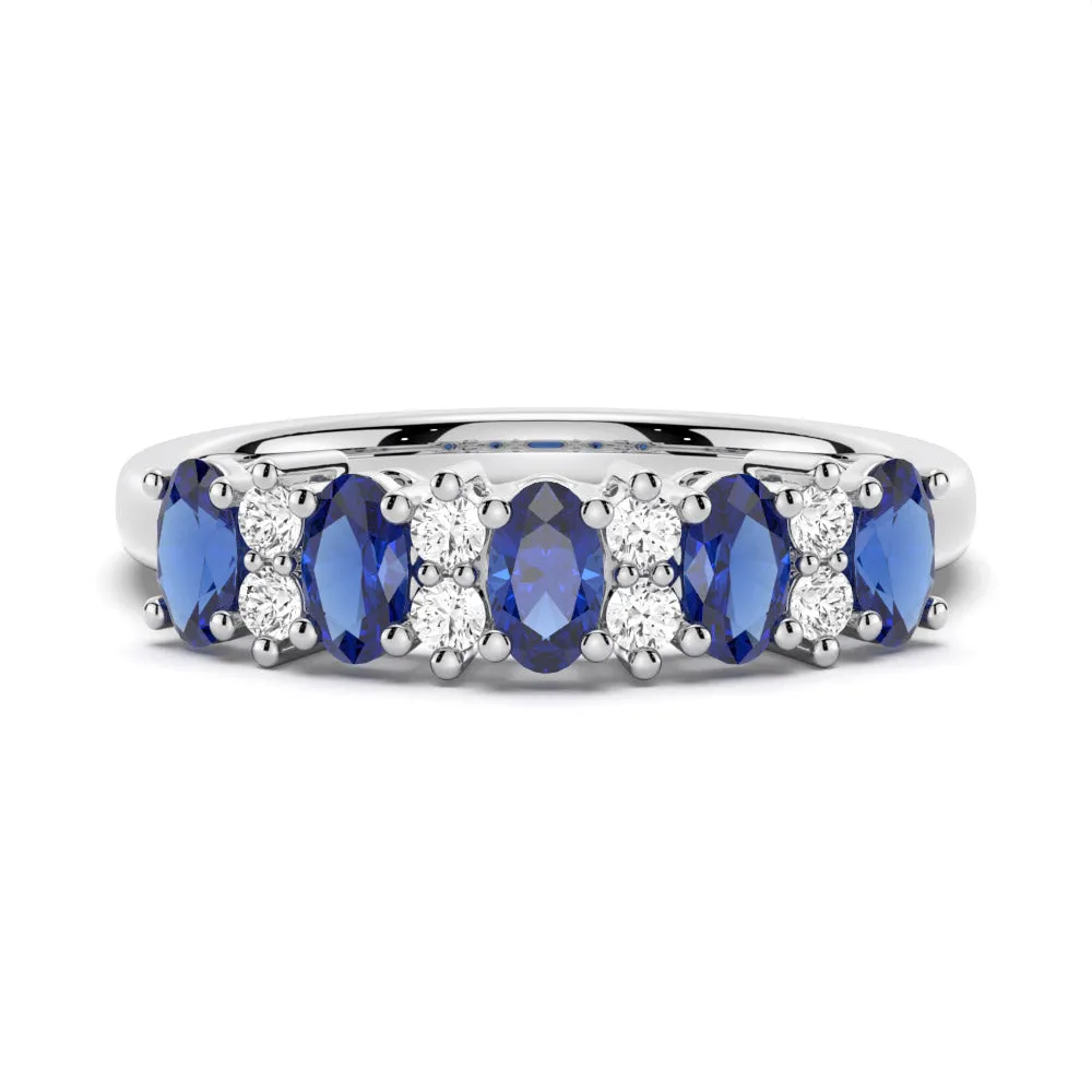 Blue Sapphire and White Sapphire Five Stone Wedding Ring sold by MSBLUE Jewelry