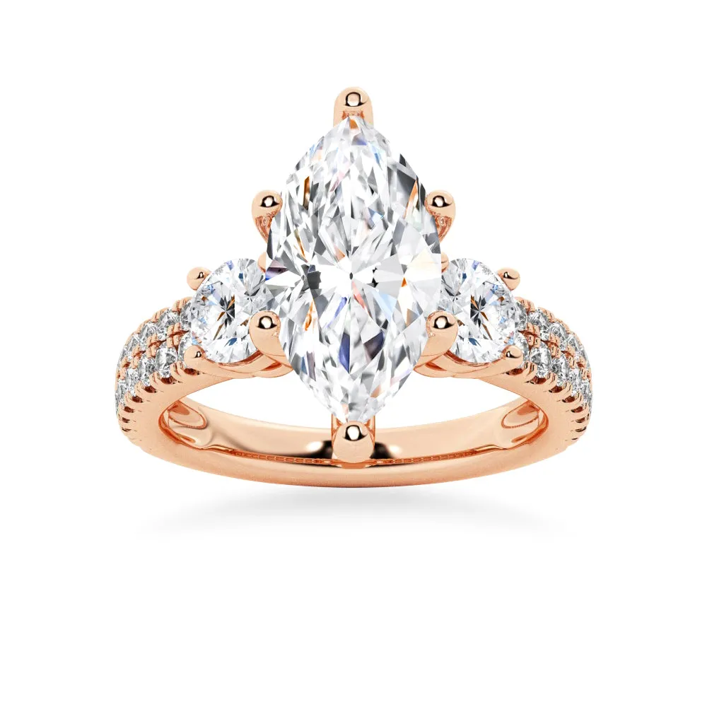 Double Row Pave Three Stone Marquise Cut Engagement Ring sold by MSBLUE Jewelry product image thumbnail 3