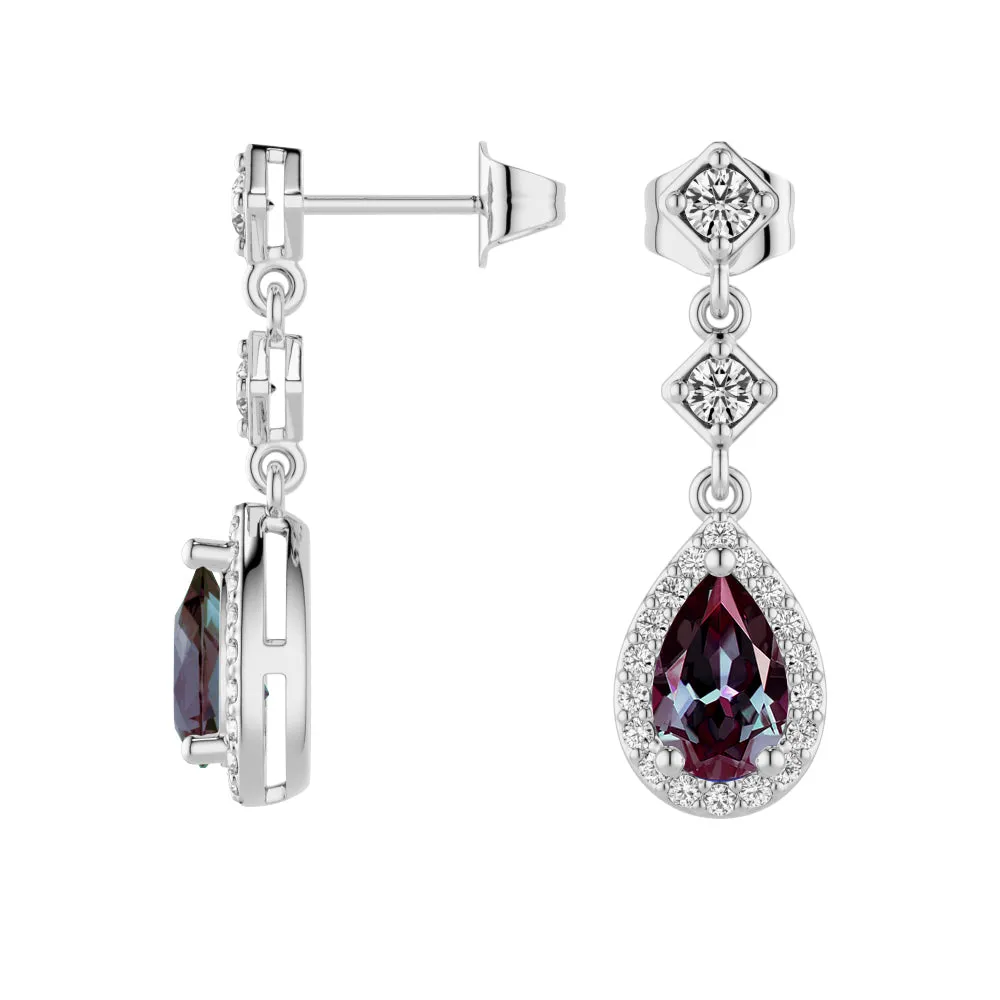 2 Ctw Pear Shaped Alexandrite Moissanite Pave Drop Earrings sold by MSBLUE Jewelry product image thumbnail 4