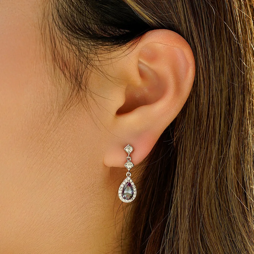 2 Ctw Pear Shaped Alexandrite Moissanite Pave Drop Earrings sold by MSBLUE Jewelry product image thumbnail 5