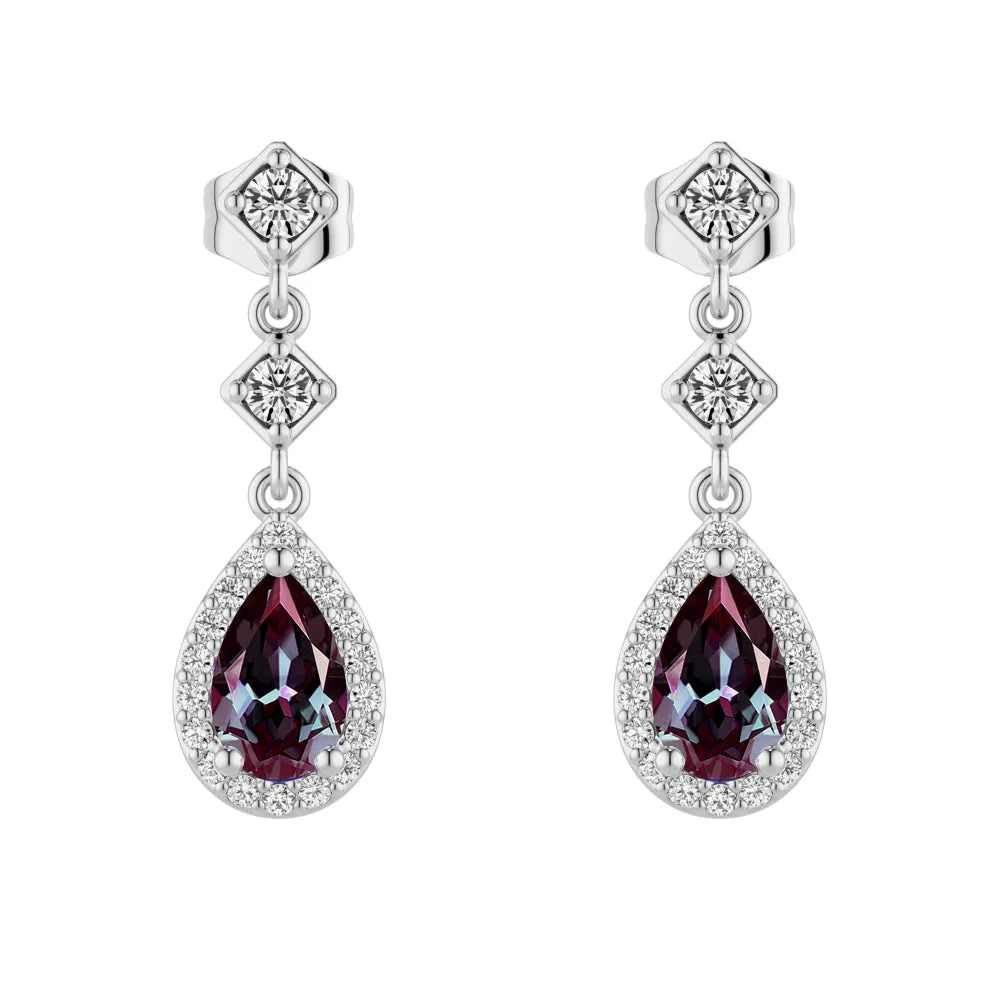 2 Ctw Pear Shaped Alexandrite Moissanite Pave Drop Earrings sold by MSBLUE Jewelry product image thumbnail 2