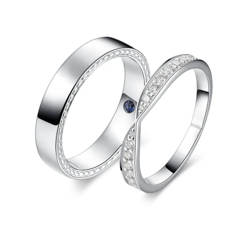 Petite Infinity Pave and High Polished Finish Couple's Ring Set sold by MSBLUE Jewelry