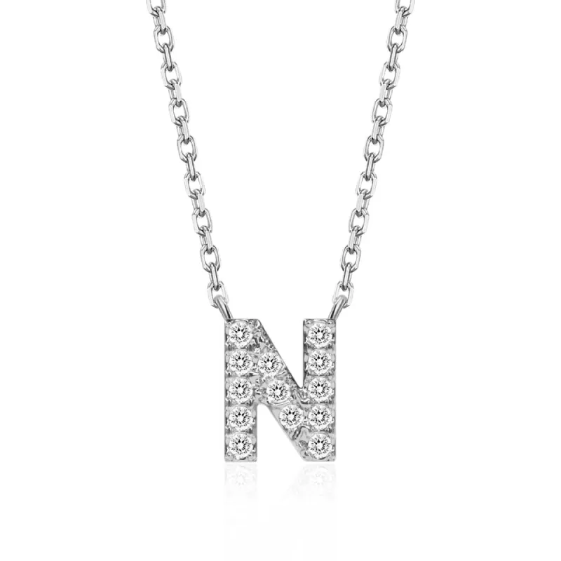 Classic Pavé Initial N Pendant Necklace sold by MSBLUE Jewelry
