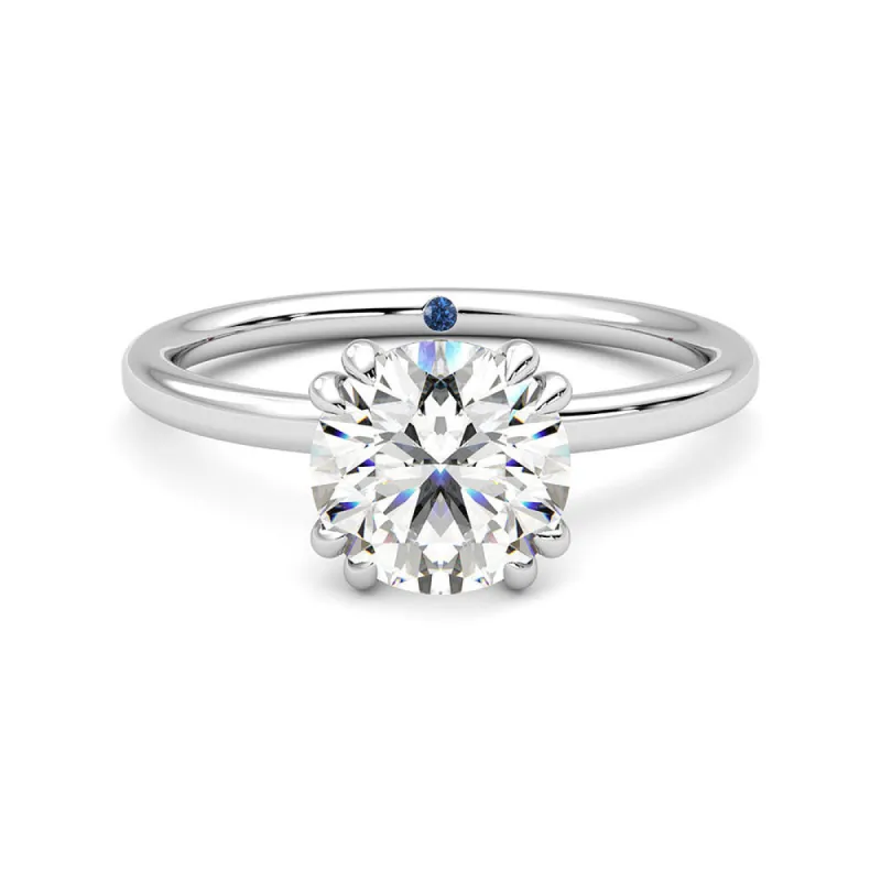 Double Prong Round Moissanite Engagement Ring with Hidden Halo and Anniversary Stone Accent sold by MSBLUE Jewelry