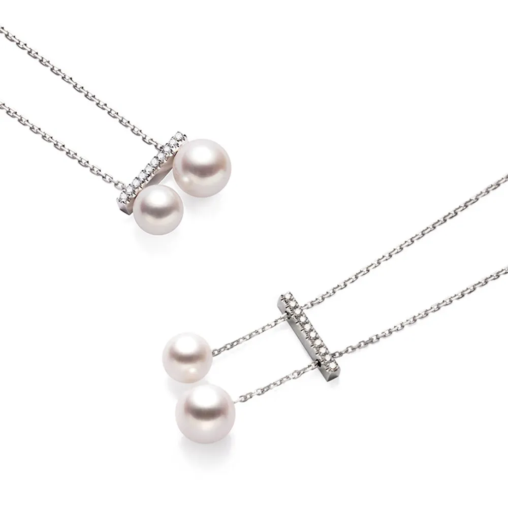 Dangly Freshwater Cultured Pearl Balance Beam Necklace with Moissanite Pavé sold by MSBLUE Jewelry product image thumbnail 2