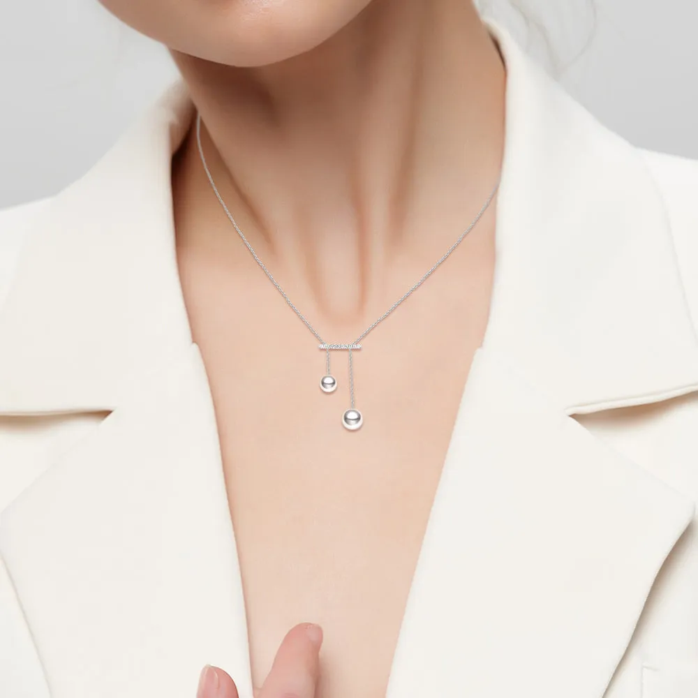 Dangly Freshwater Cultured Pearl Balance Beam Necklace with Moissanite Pavé sold by MSBLUE Jewelry product image thumbnail 5