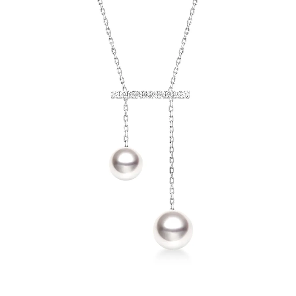 Dangly Freshwater Cultured Pearl Balance Beam Necklace with Moissanite Pavé sold by MSBLUE Jewelry