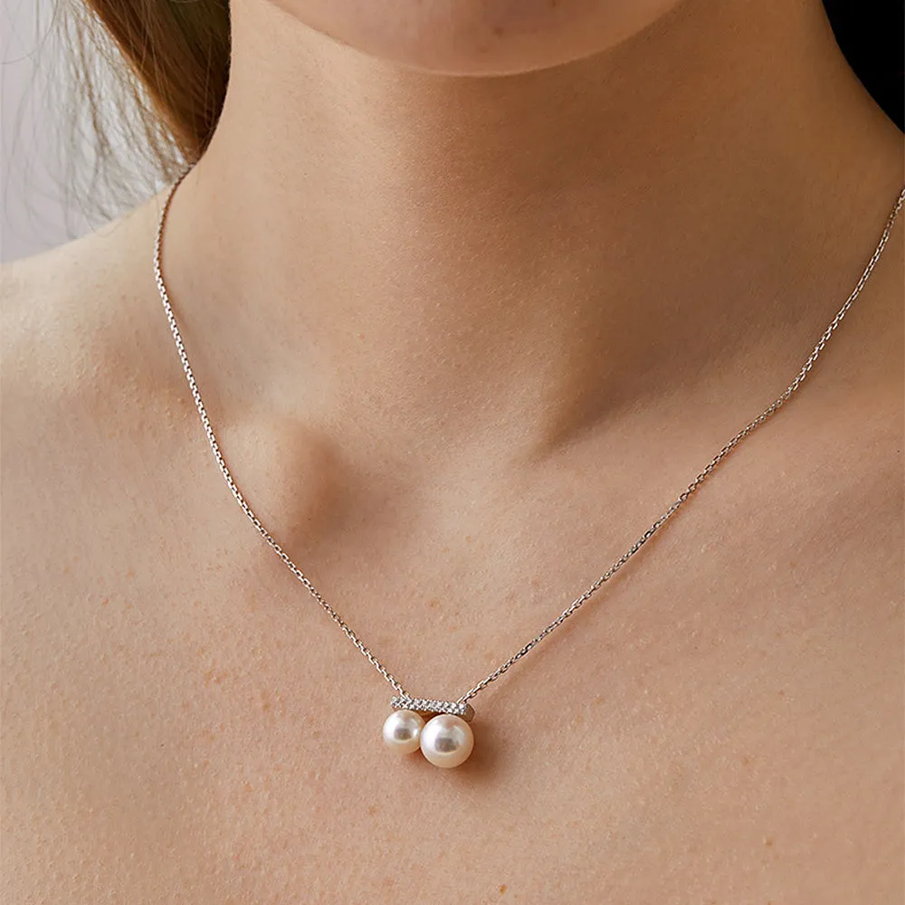 Dangly Freshwater Cultured Pearl Balance Beam Necklace with Moissanite Pavé sold by MSBLUE Jewelry product image thumbnail 3