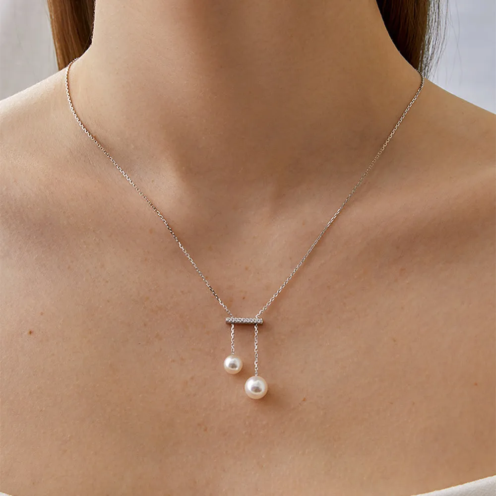 Dangly Freshwater Cultured Pearl Balance Beam Necklace with Moissanite Pavé sold by MSBLUE Jewelry product image thumbnail 4