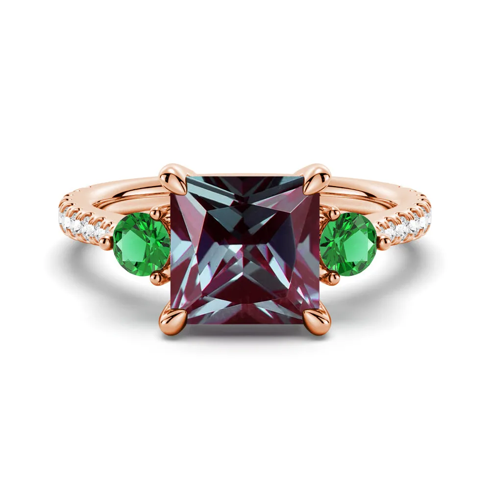 3 CT. Princess Cut Alexandrite Engagement Ring With Emerald Side Stones sold by MSBLUE Jewelry product image thumbnail 2