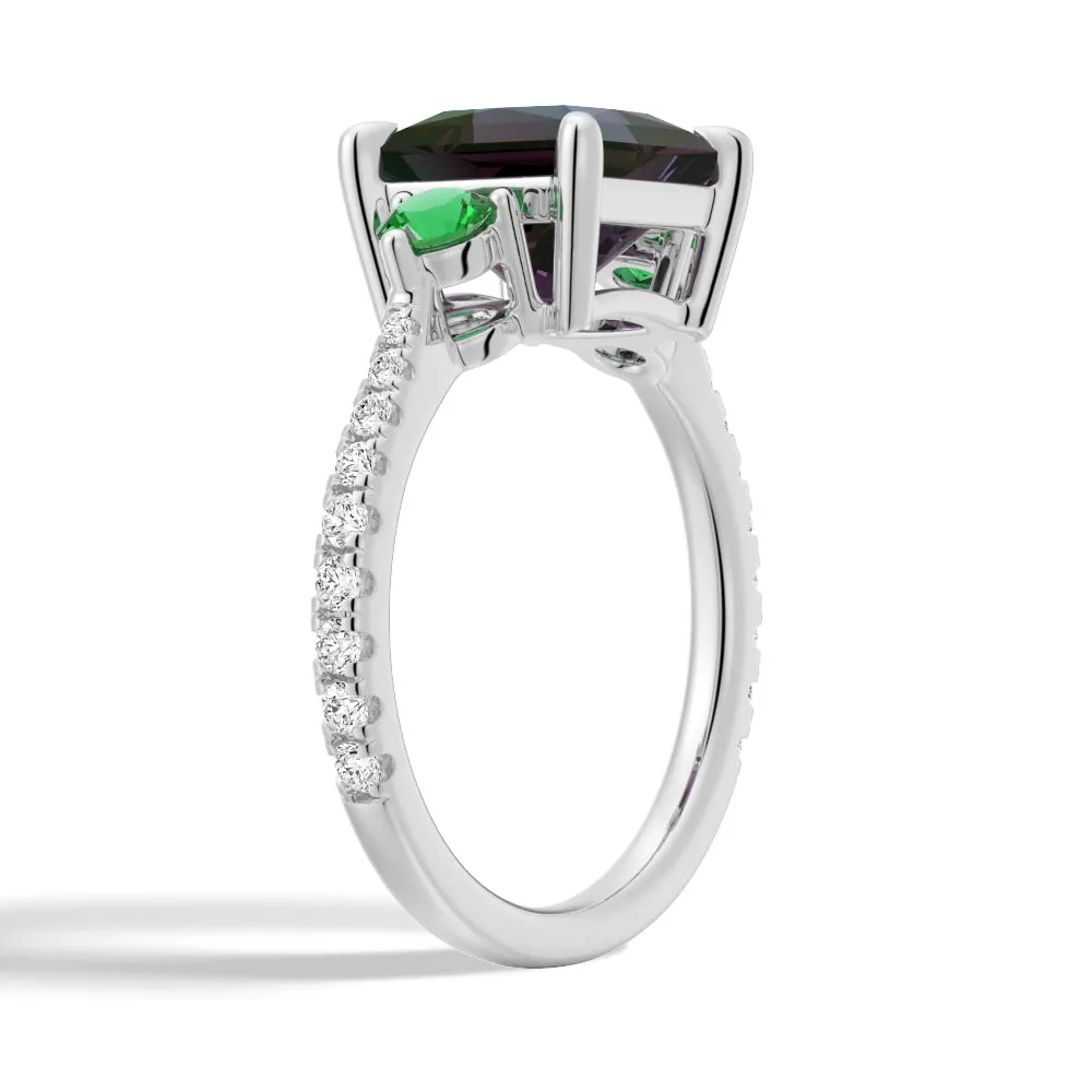 3 CT. Princess Cut Alexandrite Engagement Ring With Emerald Side Stones sold by MSBLUE Jewelry product image thumbnail 5