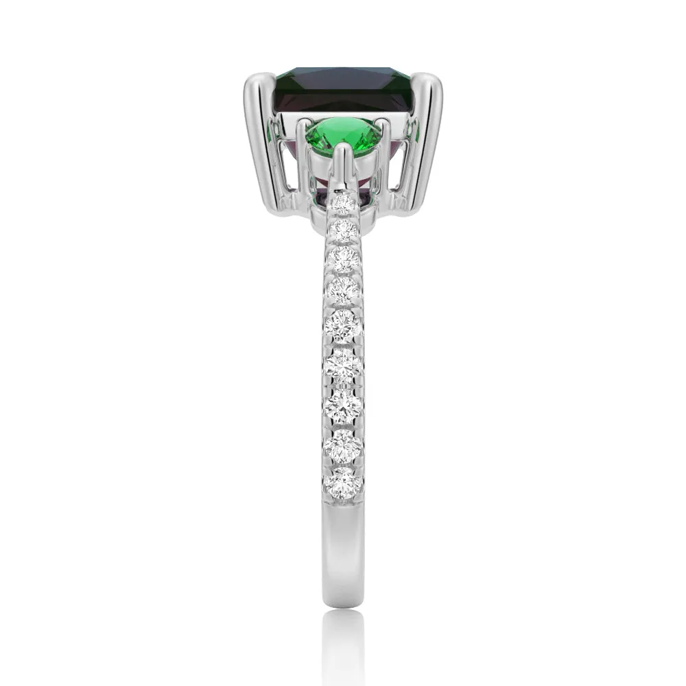 3 CT. Princess Cut Alexandrite Engagement Ring With Emerald Side Stones sold by MSBLUE Jewelry product image thumbnail 4