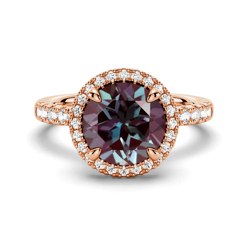 3 CT. Round Cut Alexandrite Engagement Ring With Moissanite Halo Pavé sold by MSBLUE Jewelry product image thumbnail 2