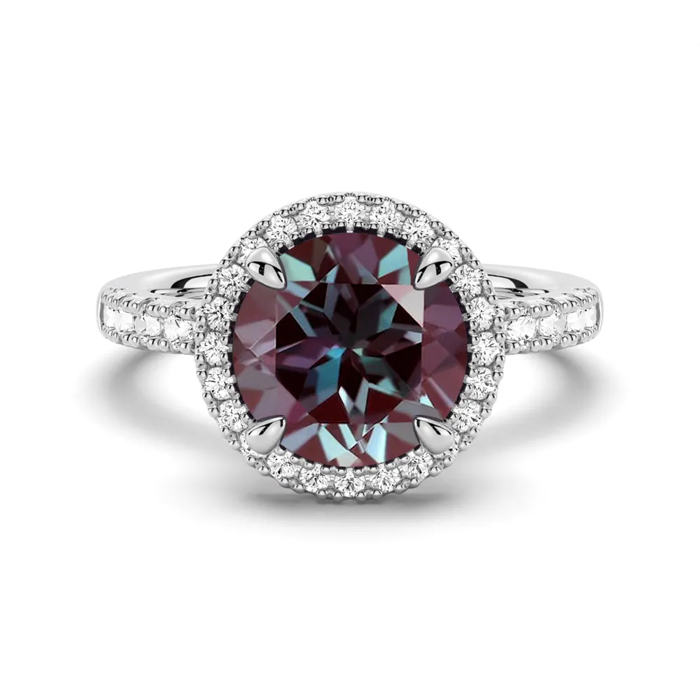 3 CT. Round Cut Alexandrite Engagement Ring With Moissanite Halo Pavé sold by MSBLUE Jewelry