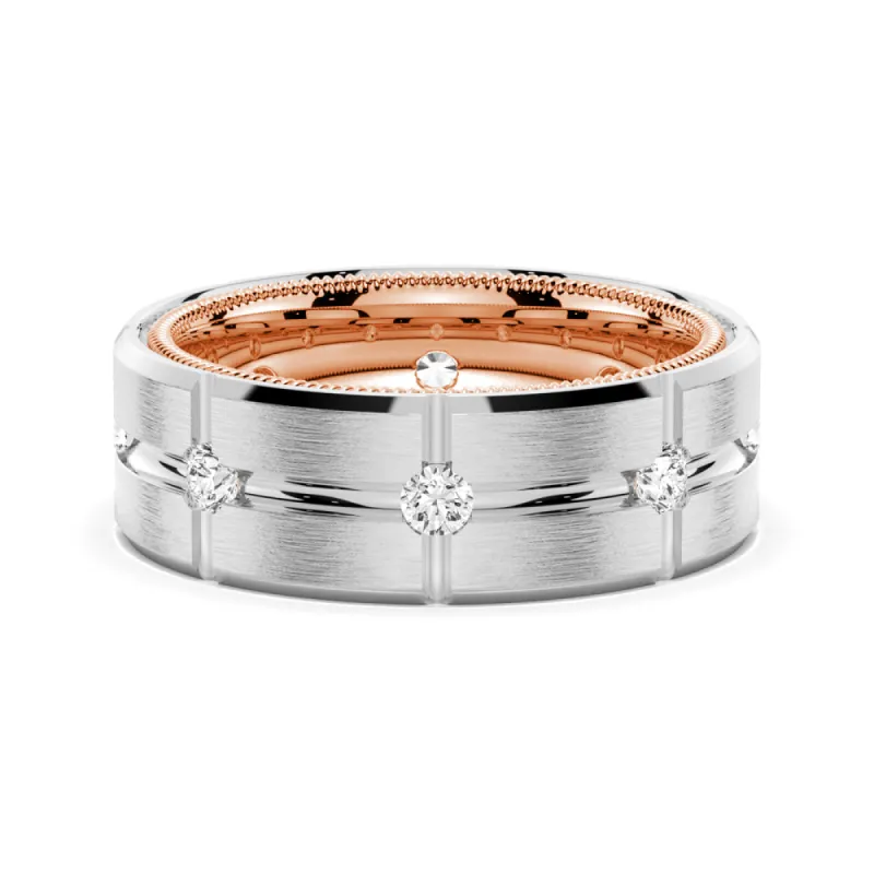 7.5mm Two Tone Matte Finish Moissanite Men's Band sold by MSBLUE Jewelry