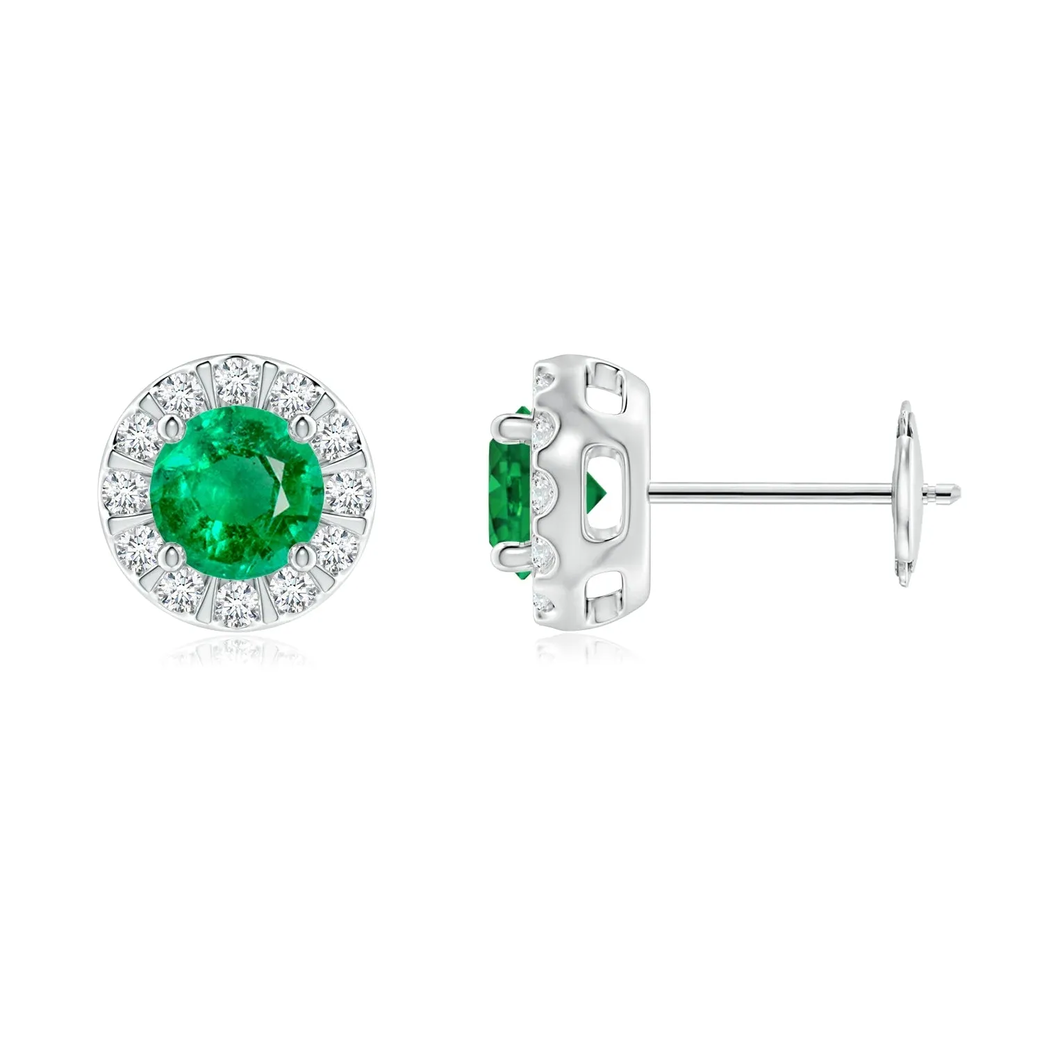 1.29 CT. Emerald Stud Earrings with Bar-Set Halo sold by MSBLUE Jewelry