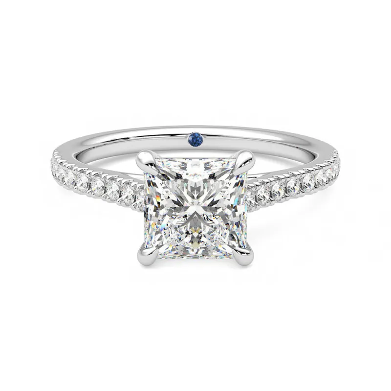 Princess Cut Moissanite Engagement Ring with Hidden Anniversary Stone and Pavé Accents sold by MSBLUE Jewelry