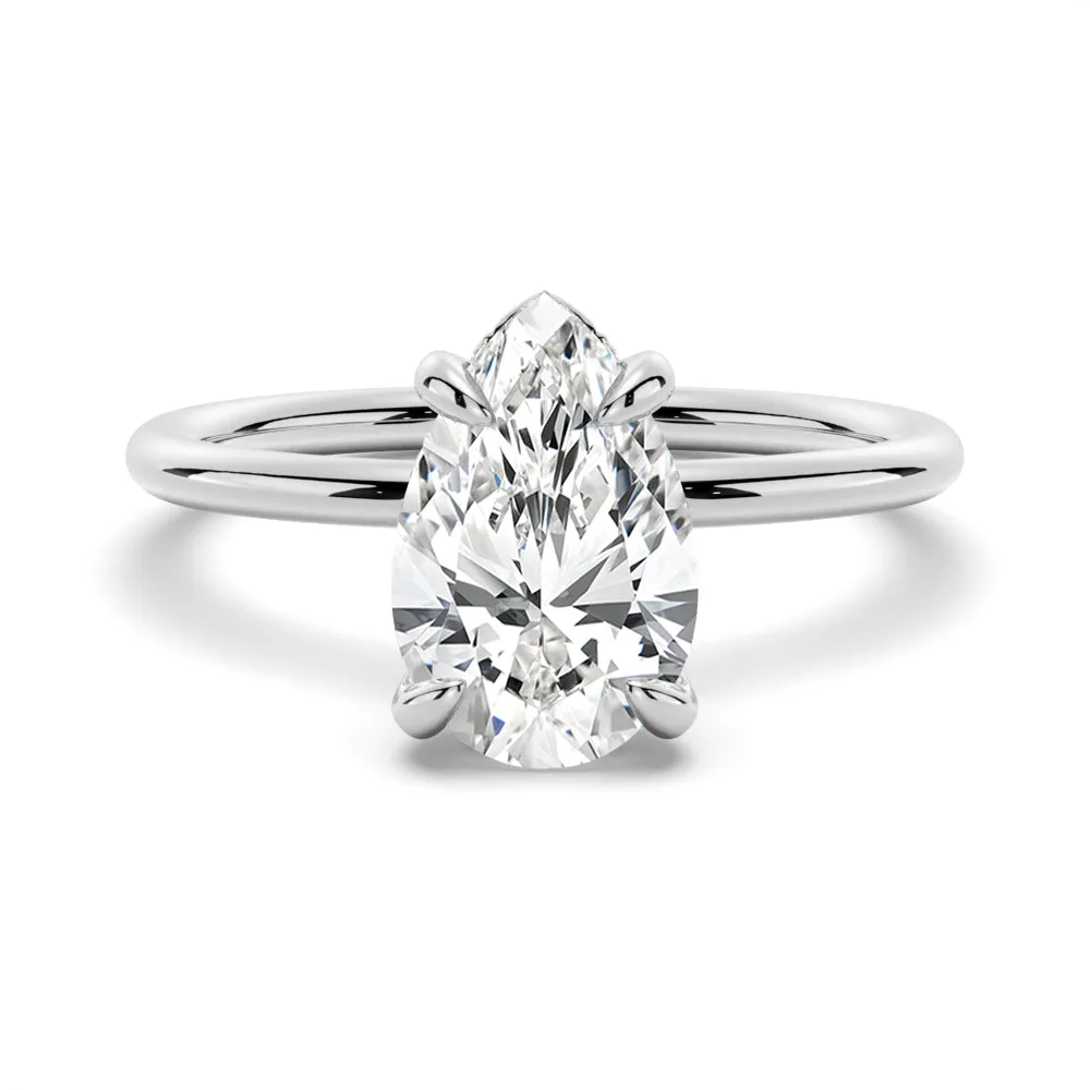 Pear-Shaped Solitaire Moissanite Engagement Ring With Hidden Halo sold by MSBLUE Jewelry