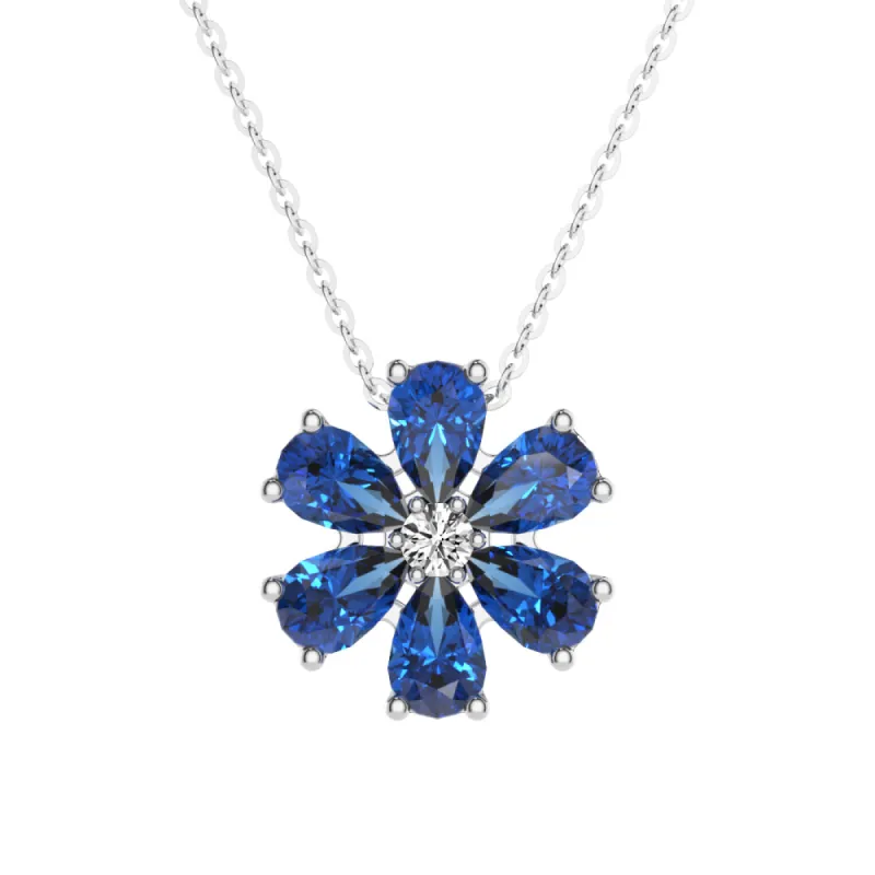 3.1 CT. Blue Sapphire Flower Cluster Pendant sold by MSBLUE Jewelry
