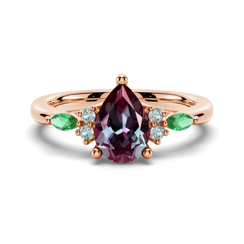 1.5 CT. Pear Shaped Alexandrite Engagement Ring With Emerald Accents sold by MSBLUE Jewelry