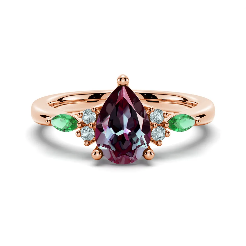 1.5 CT. Pear Shaped Alexandrite Engagement Ring With Emerald Accents sold by MSBLUE Jewelry