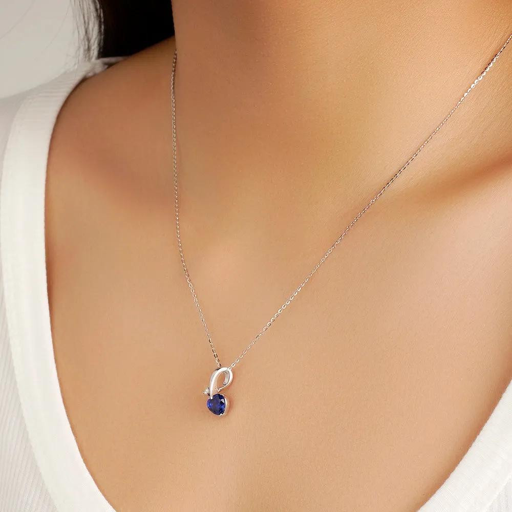 1 CT. Heart Shaped Sapphire Ribbon Pendant with Diamond sold by MSBLUE Jewelry product image thumbnail 4