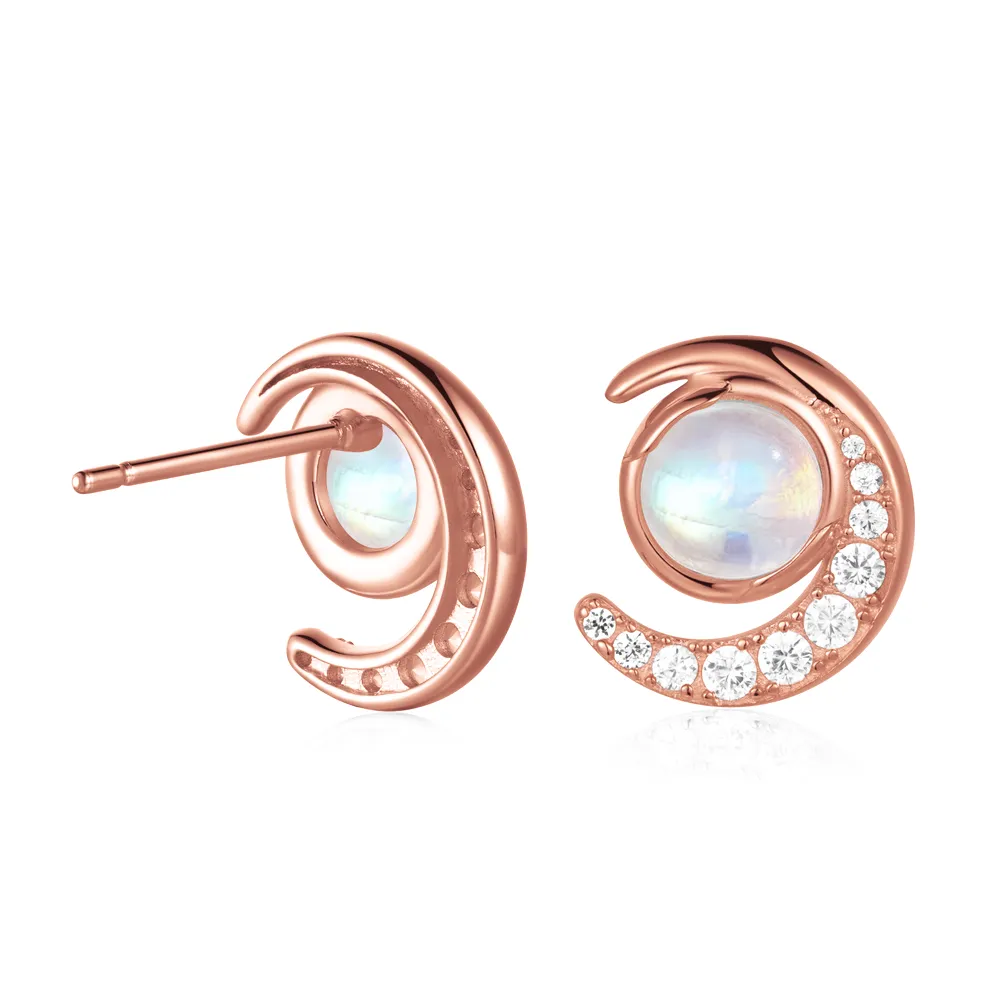 Crescent Moonstone Stud Earrings With White Sapphire sold by MSBLUE Jewelry product image thumbnail 5