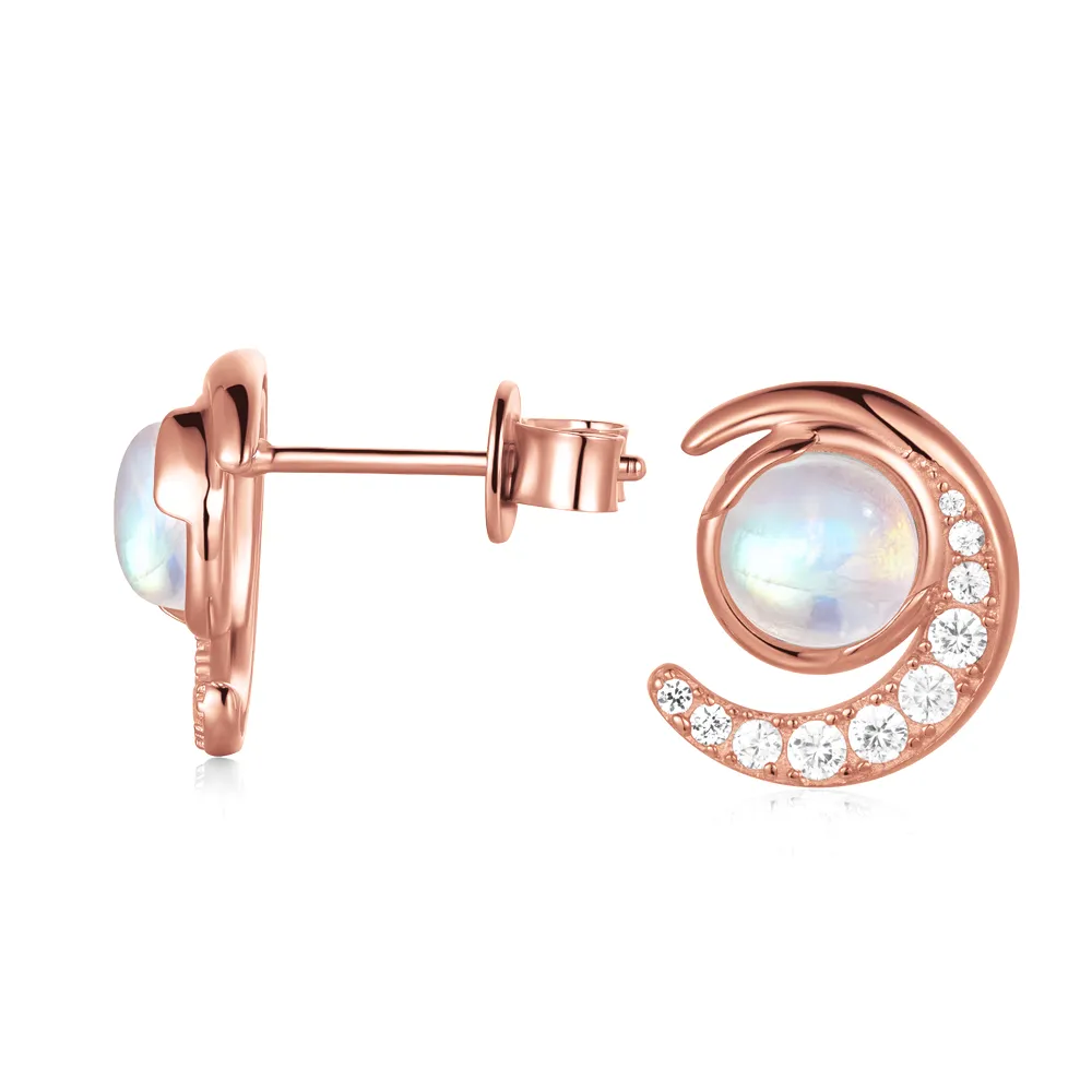 Crescent Moonstone Stud Earrings With White Sapphire sold by MSBLUE Jewelry product image thumbnail 4