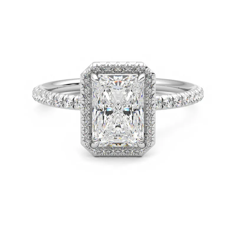 Classic Halo Radiant Cut Moissanite Engagement Ring with Hidden Anniversary Stone Accent sold by MSBLUE Jewelry