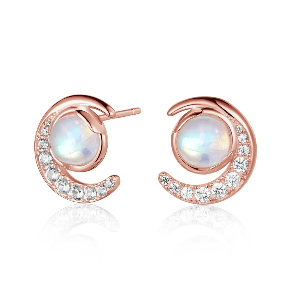 Crescent Moonstone Stud Earrings With White Sapphire sold by MSBLUE Jewelry product image thumbnail 2