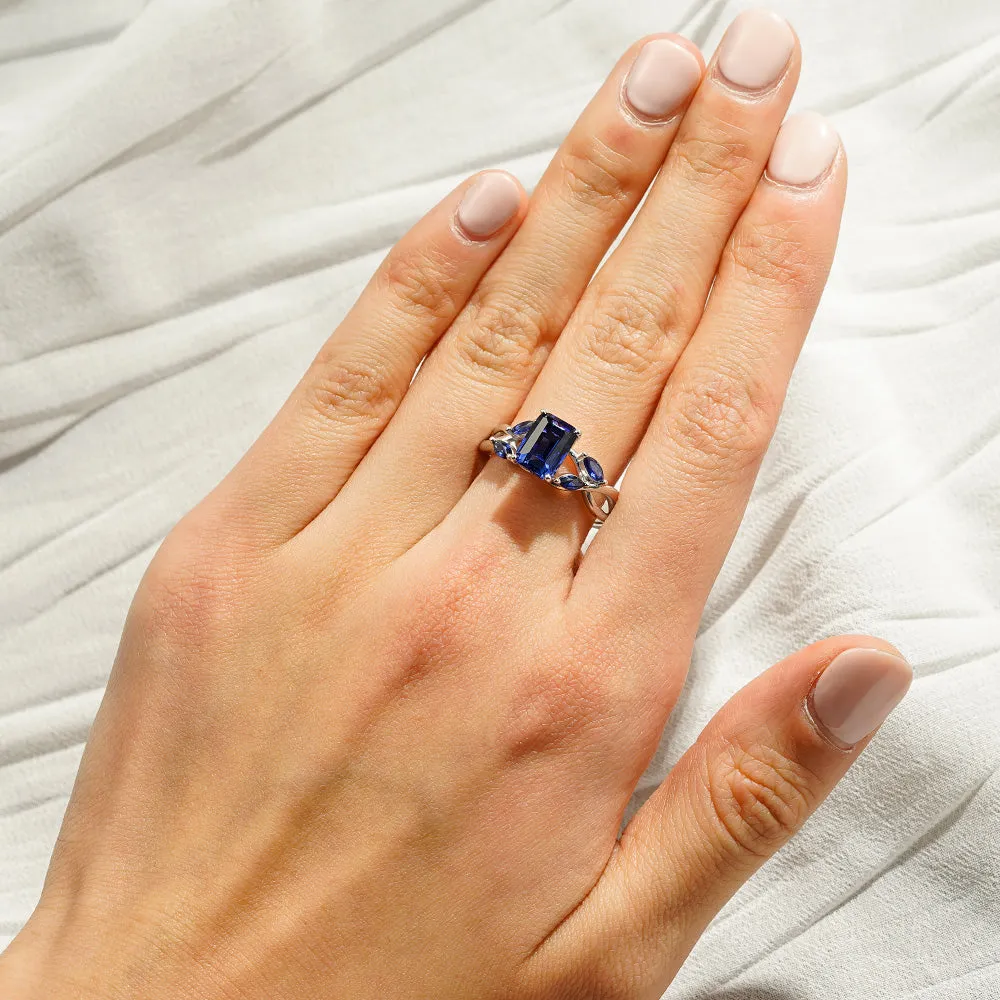 2 CT. Emerald Cut Lab Grown Sapphire Ring with Marquise Sapphire Accents sold by MSBLUE Jewelry product image thumbnail 5