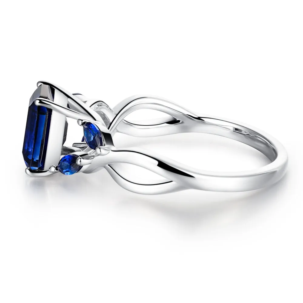 2 CT. Emerald Cut Lab Grown Sapphire Ring with Marquise Sapphire Accents sold by MSBLUE Jewelry product image thumbnail 3