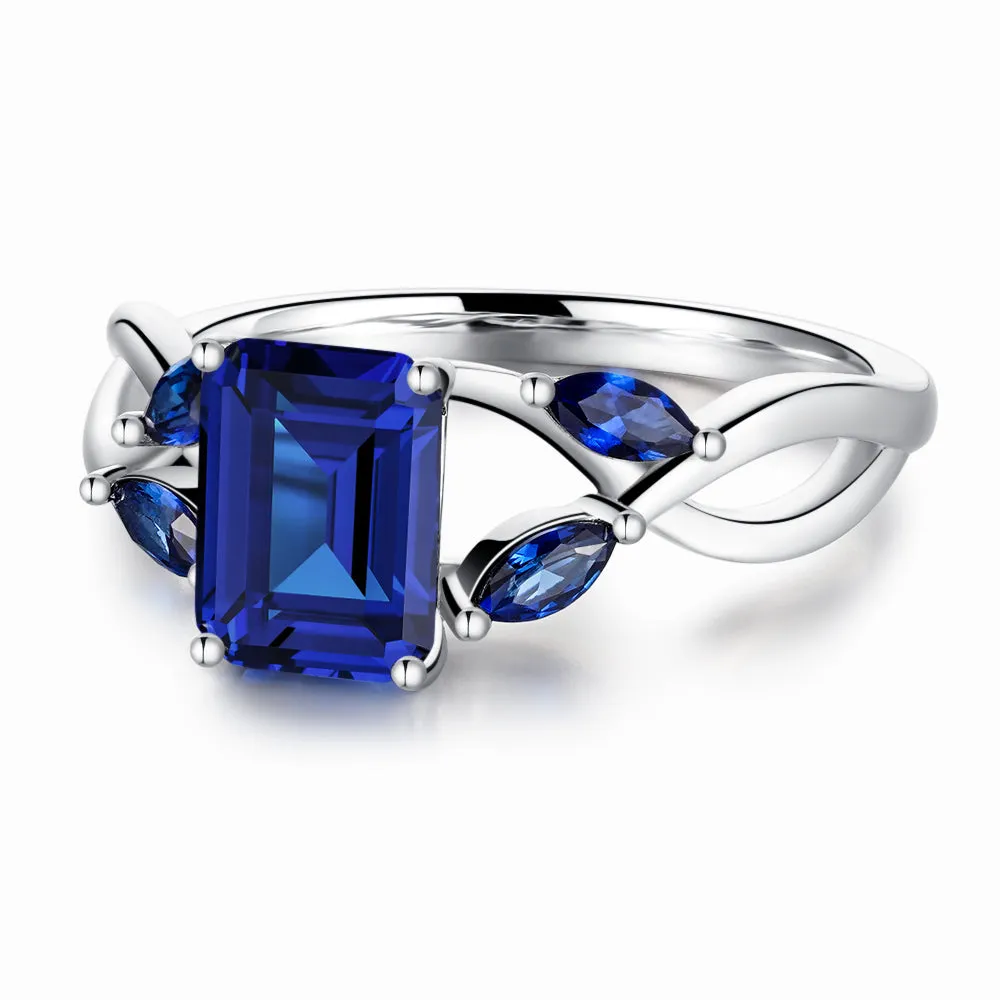 2 CT. Emerald Cut Lab Grown Sapphire Ring with Marquise Sapphire Accents sold by MSBLUE Jewelry product image thumbnail 2