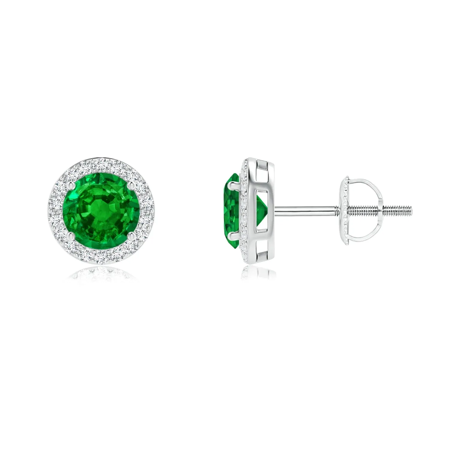 1.18 CT. Emerald and Pavé Halo Stud Earrings sold by MSBLUE Jewelry