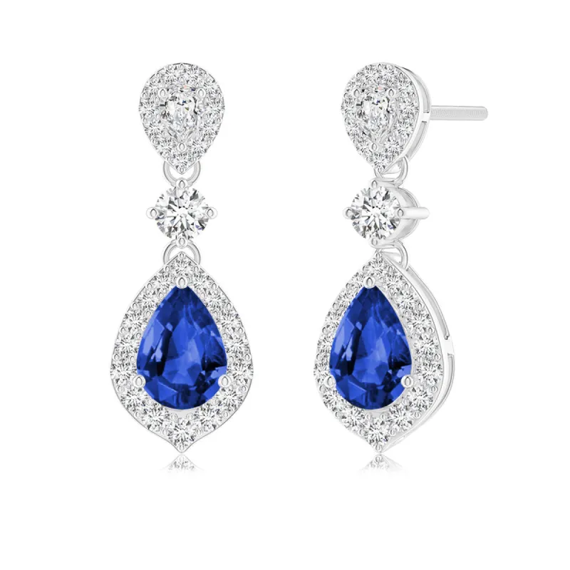 1.55 CT. Pear Sapphire Drop Earrings with Pavé Halo sold by MSBLUE Jewelry