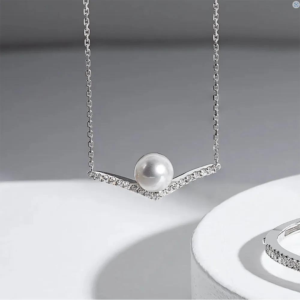 8mm Freshwater Cultured Pearl Chevron Necklace sold by MSBLUE Jewelry product image thumbnail 5