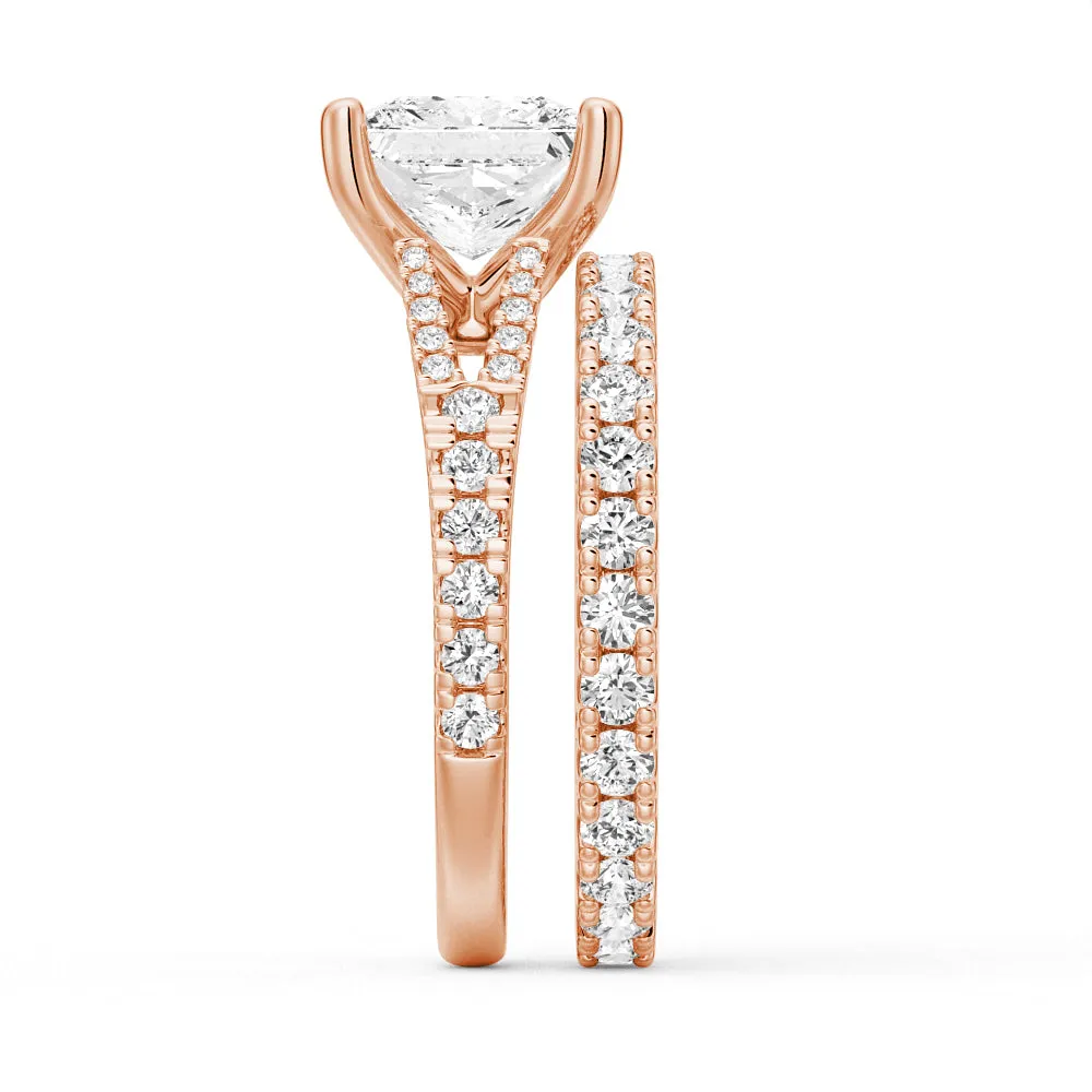 Princess Cut Split-Shank Moissanite Ring Set with Matching Wedding Band sold by MSBLUE Jewelry product image thumbnail 5