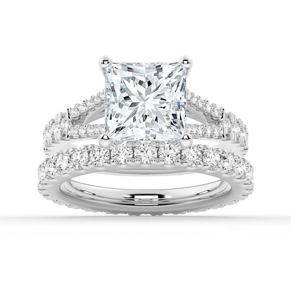 Princess Cut Split-Shank Moissanite Ring Set with Matching Wedding Band sold by MSBLUE Jewelry